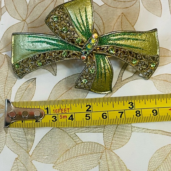 VTG  Hair Clip Hairpin Barrette GOLD ENAMEL RHINESTONE - Picture 2 of 6